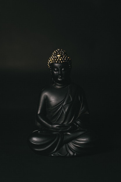 black gautama buddha statue in black background