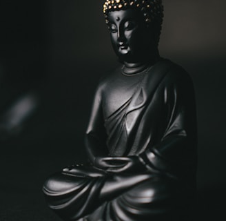 black gautama buddha statue on black surface
