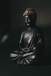 black gautama buddha statue on black surface
