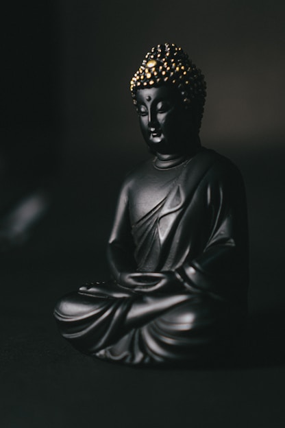black gautama buddha statue on black surface