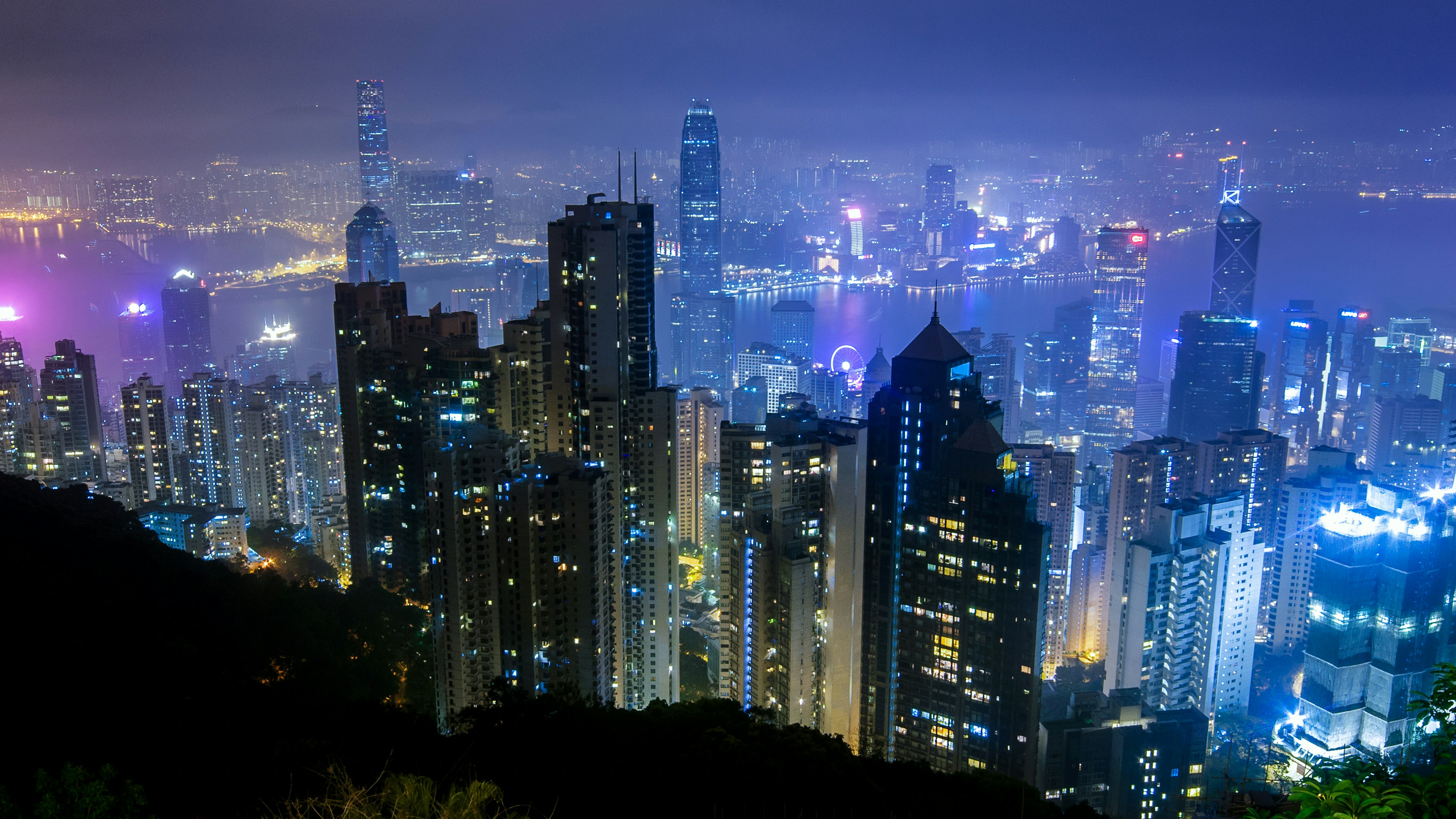 city skyline during night time