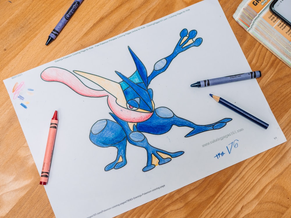 blue and red dragon drawing