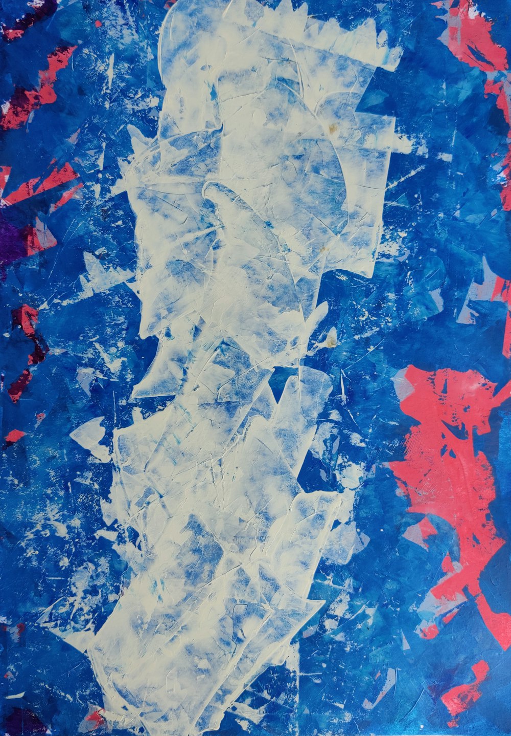 blue white and red abstract painting