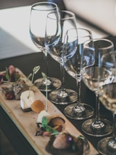 clear wine glasses on table