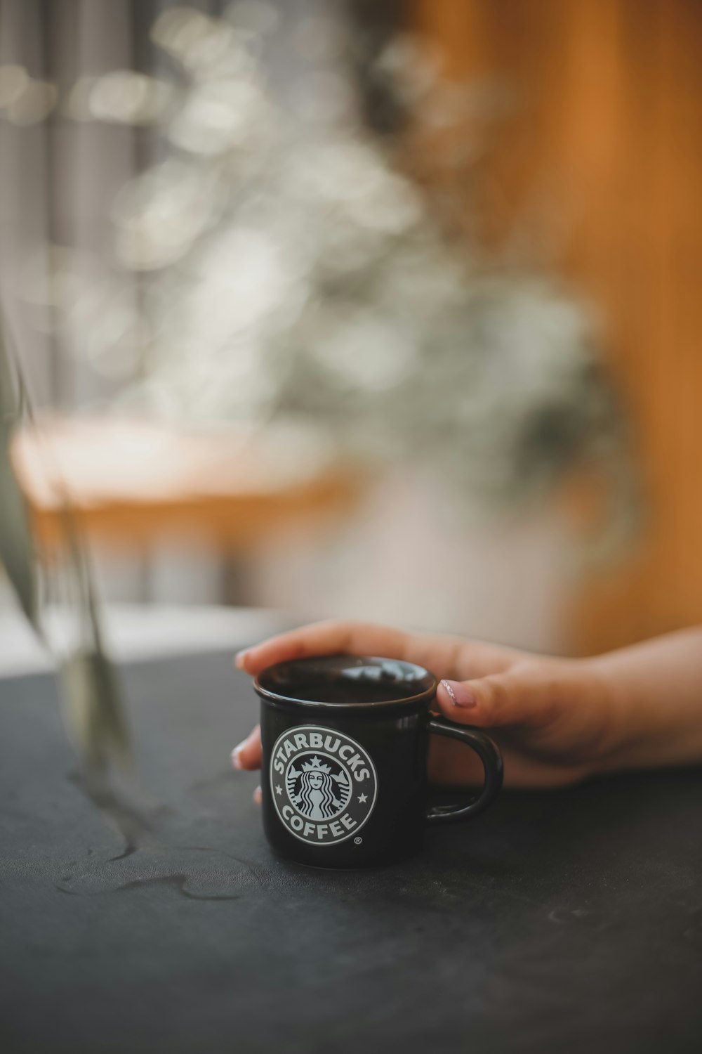 black and white ceramic mug