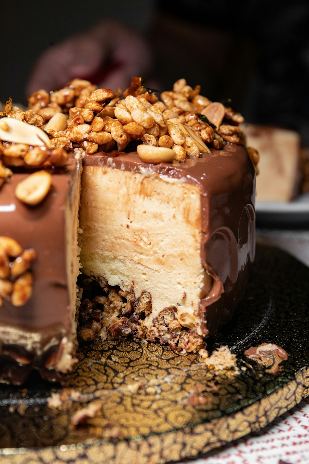 brown cake on black round plate