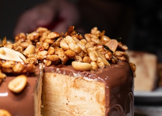 brown cake on black round plate