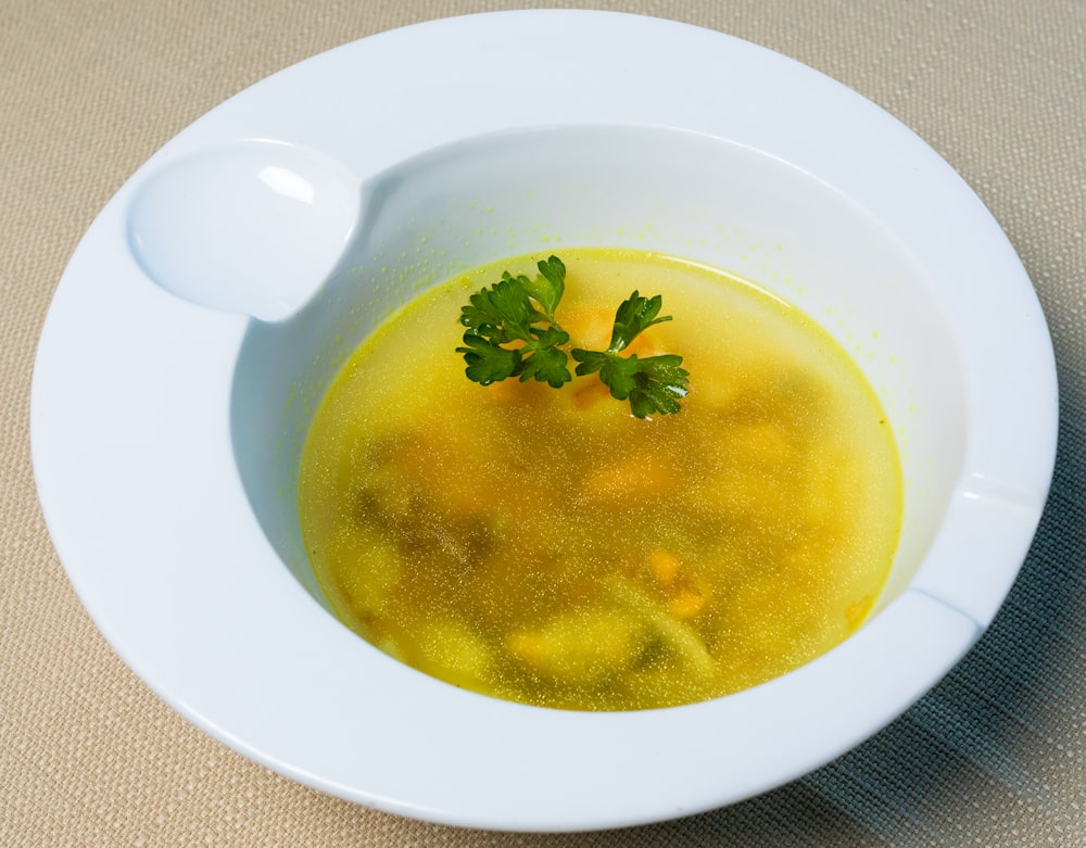 soup in white ceramic bowl