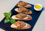 bread with vegetable on blue plate