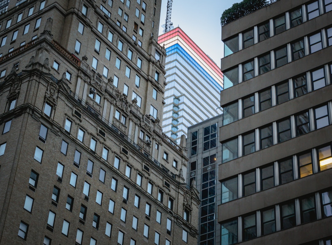 white red and blue high rise building