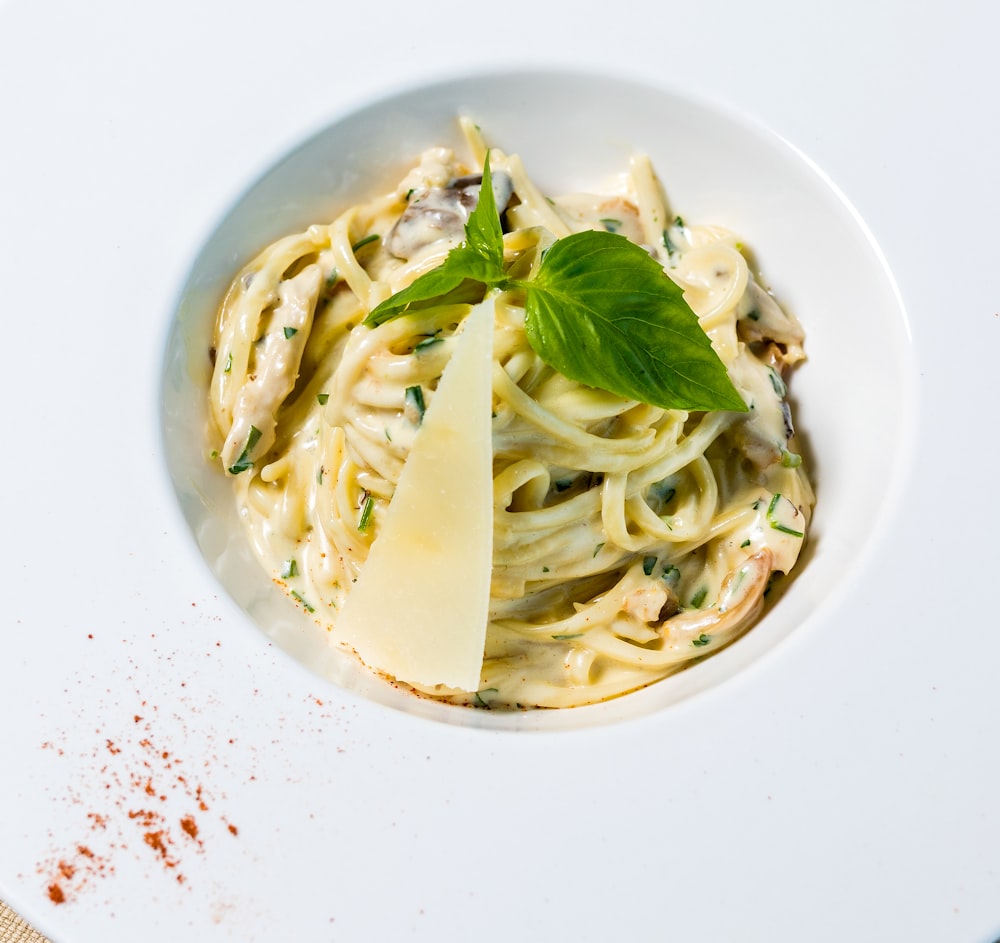 pasta dish on white ceramic plate