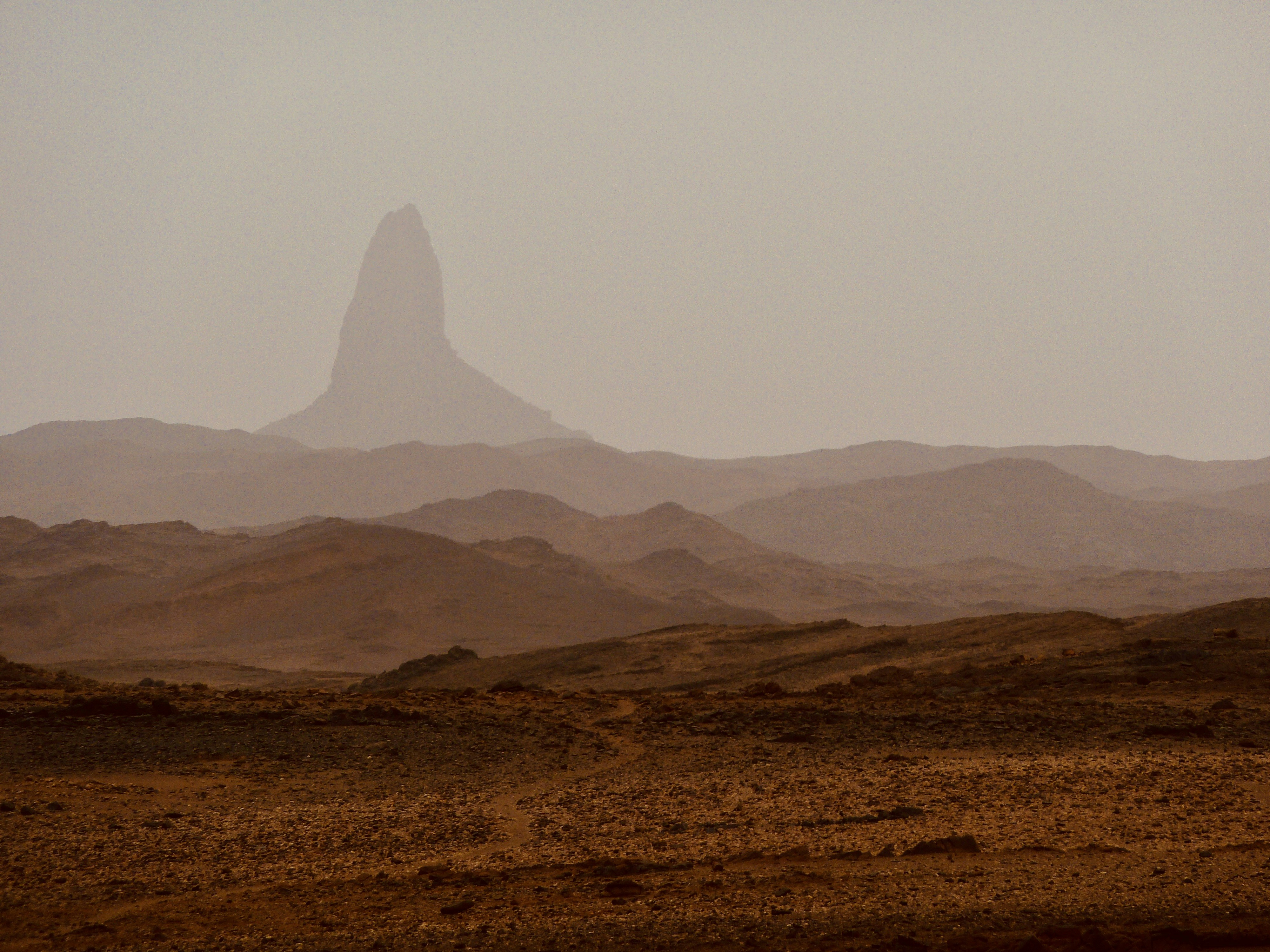Brown field with mountain in distance