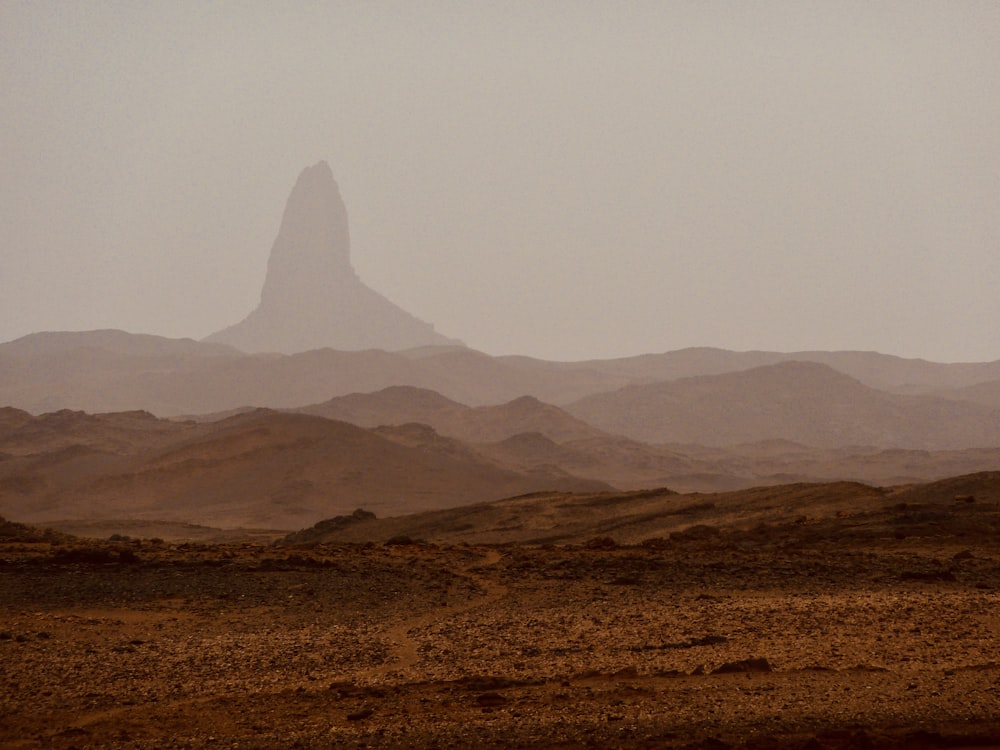 brown field with mountain in distance