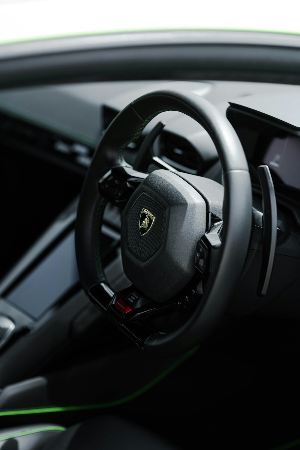 black and gray steering wheel