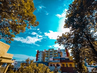 A vibrant urban housing community under a bright sky representing shared ownership