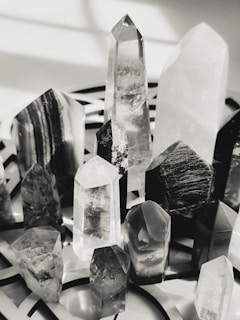 An elegant arrangement of various crystal pieces.