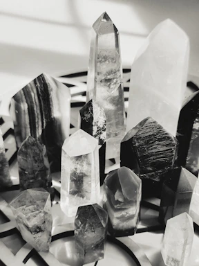 A beautifully arranged display of sparkling crystals in various shapes and sizes.
