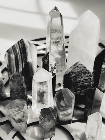 An elegant arrangement of various crystal pieces.