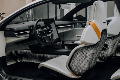 white and black steering wheel