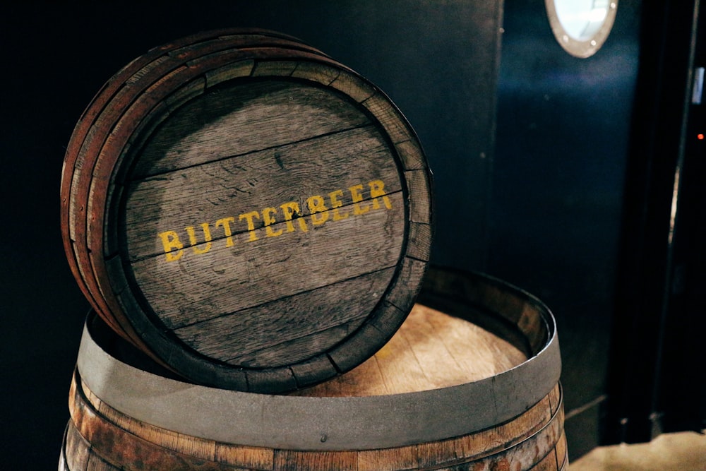 brown wooden barrel with black background