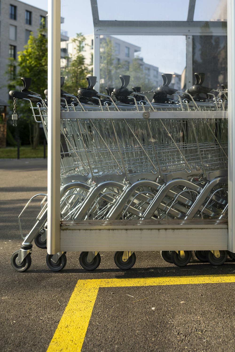 stainless steel shopping cart on road