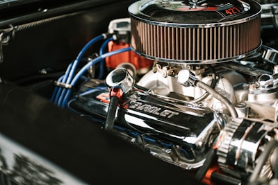 black and silver car engine
