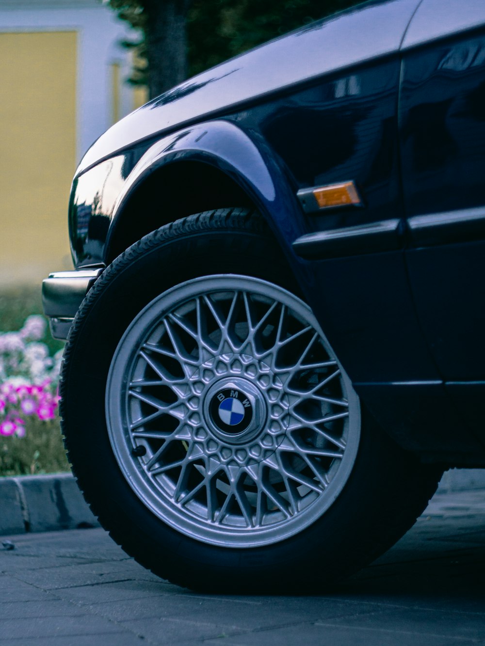 black car with chrome wheel