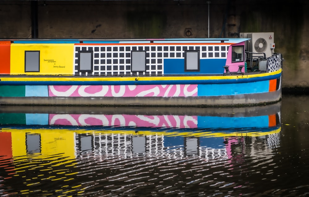 yellow blue and red boat on water