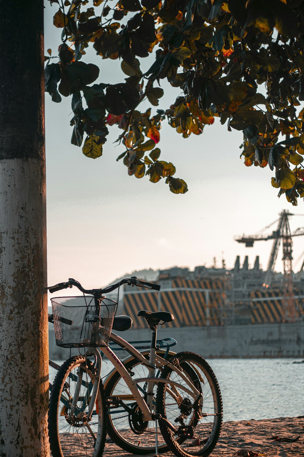 black city bike parked beside brown wooden post during daytime