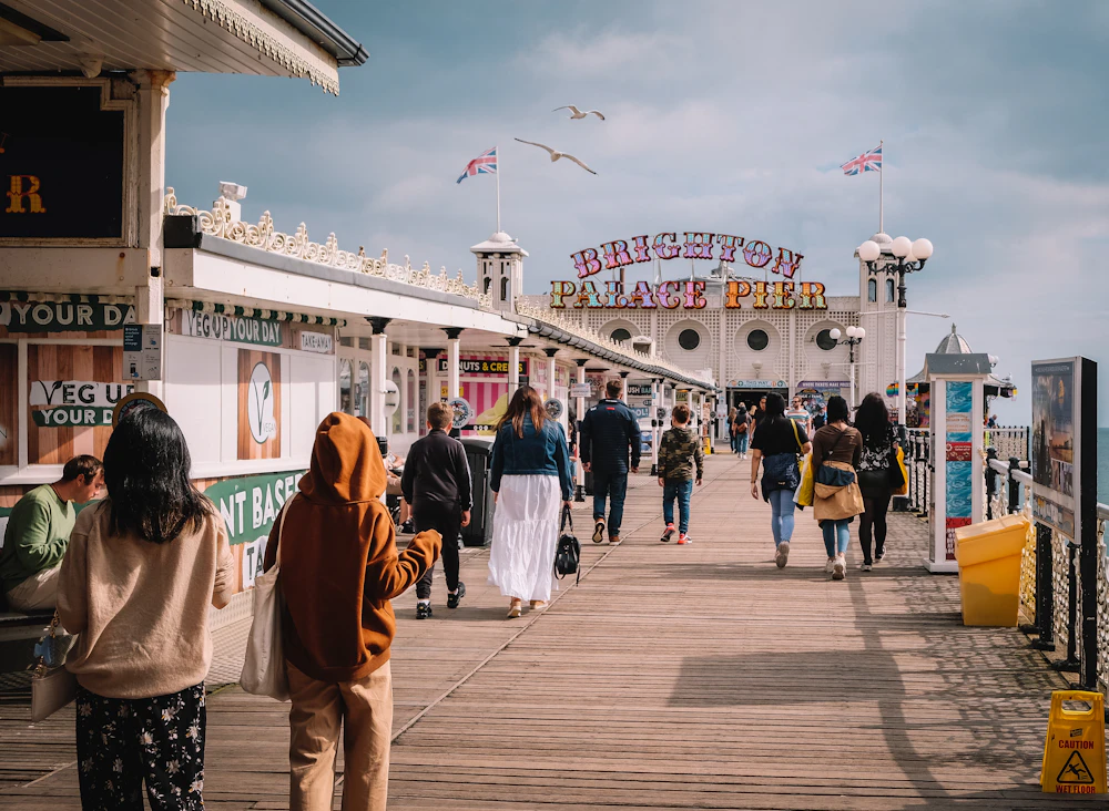 Brighton Palace Pier and the Sussex seafront on a south-east England cultural school trip