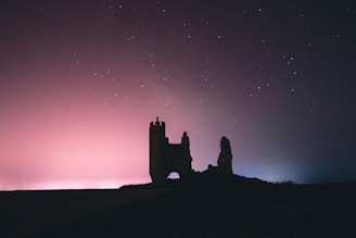 Ruins of an old castle silhouetted against a twilight sky, hinting at forgotten tales.