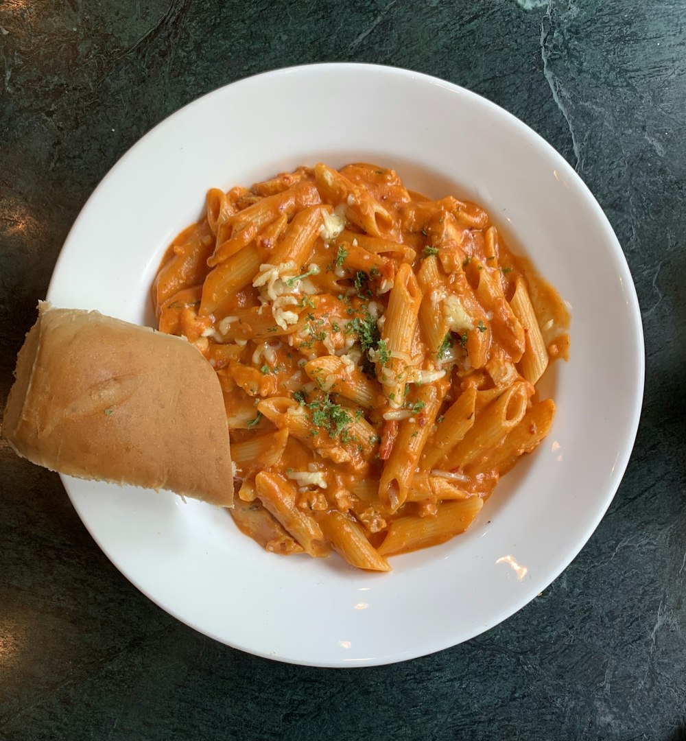 pasta dish on white ceramic plate