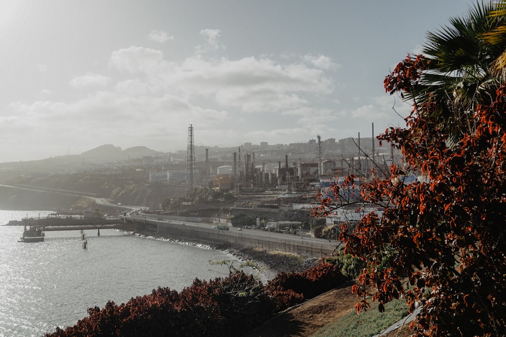 Ein großes Gewässer mit einer Stadt im Hintergrund