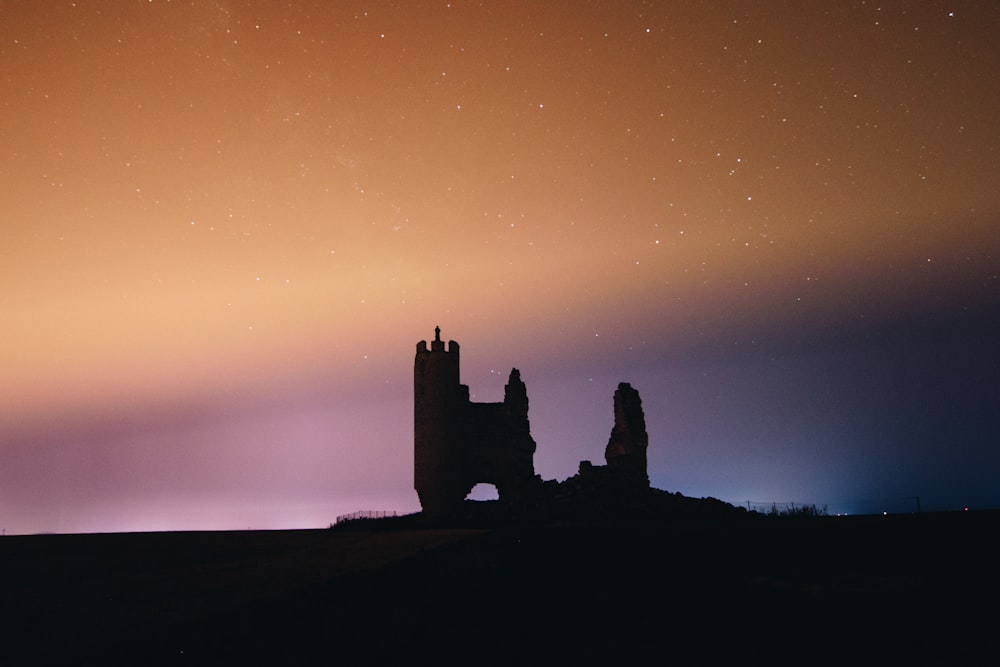 silhouette of castle during sunset