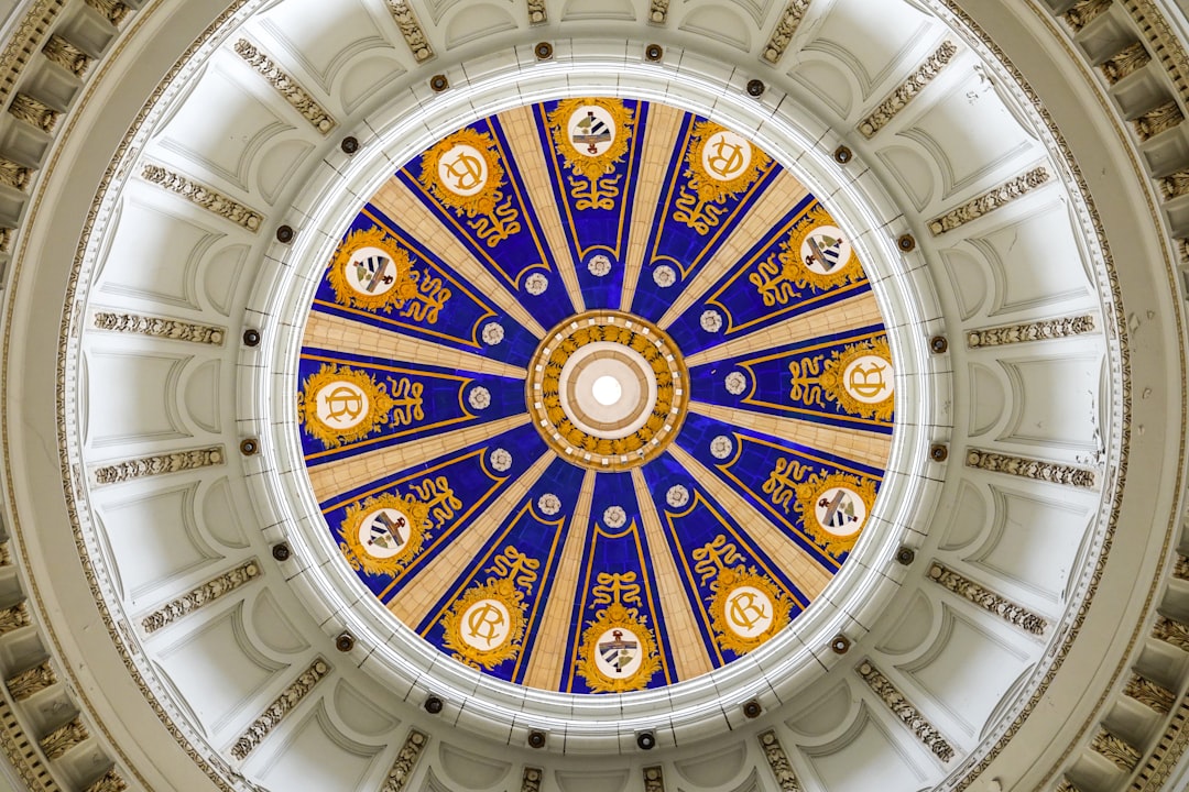 white blue and yellow floral ceiling