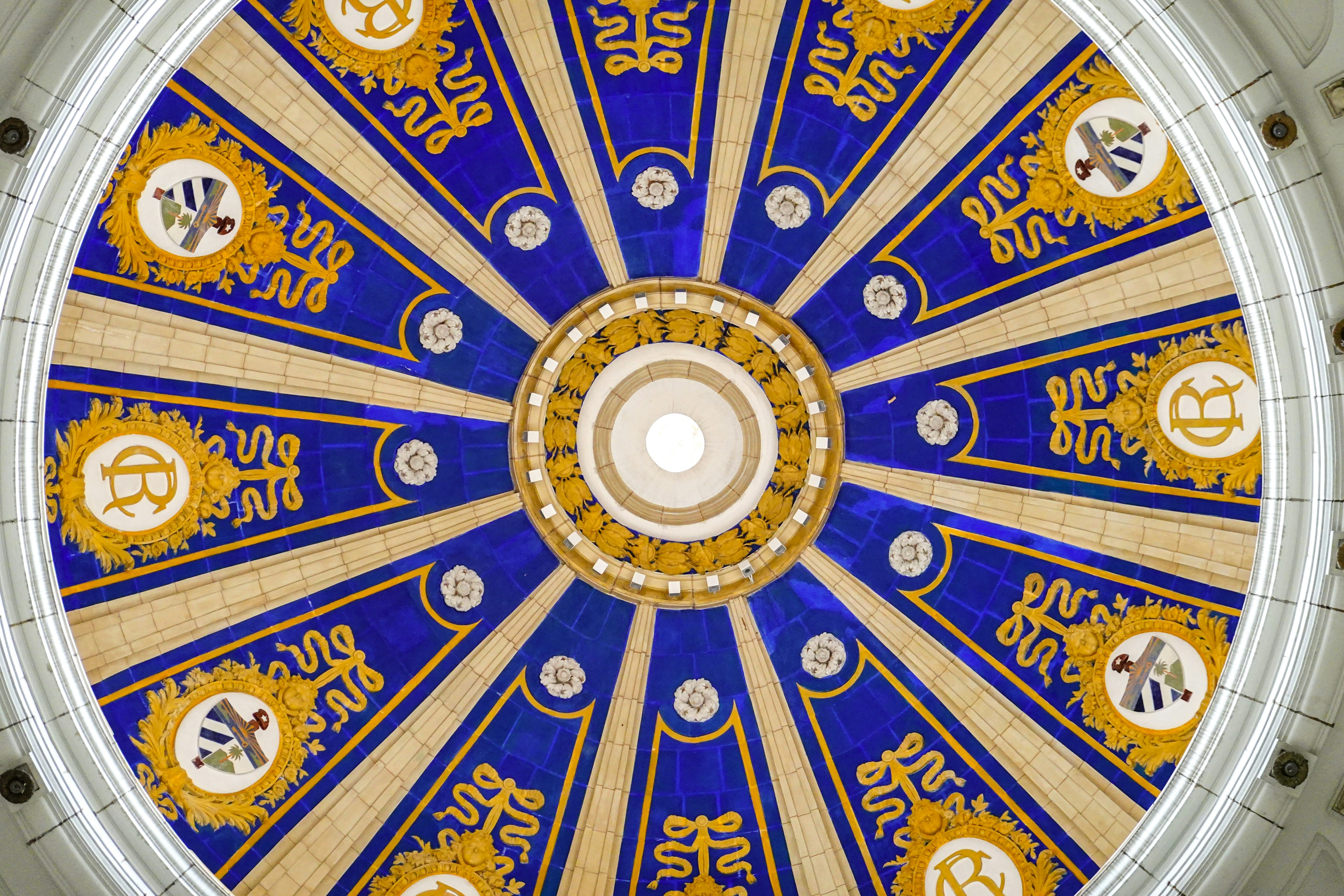 blue and gold floral ceiling