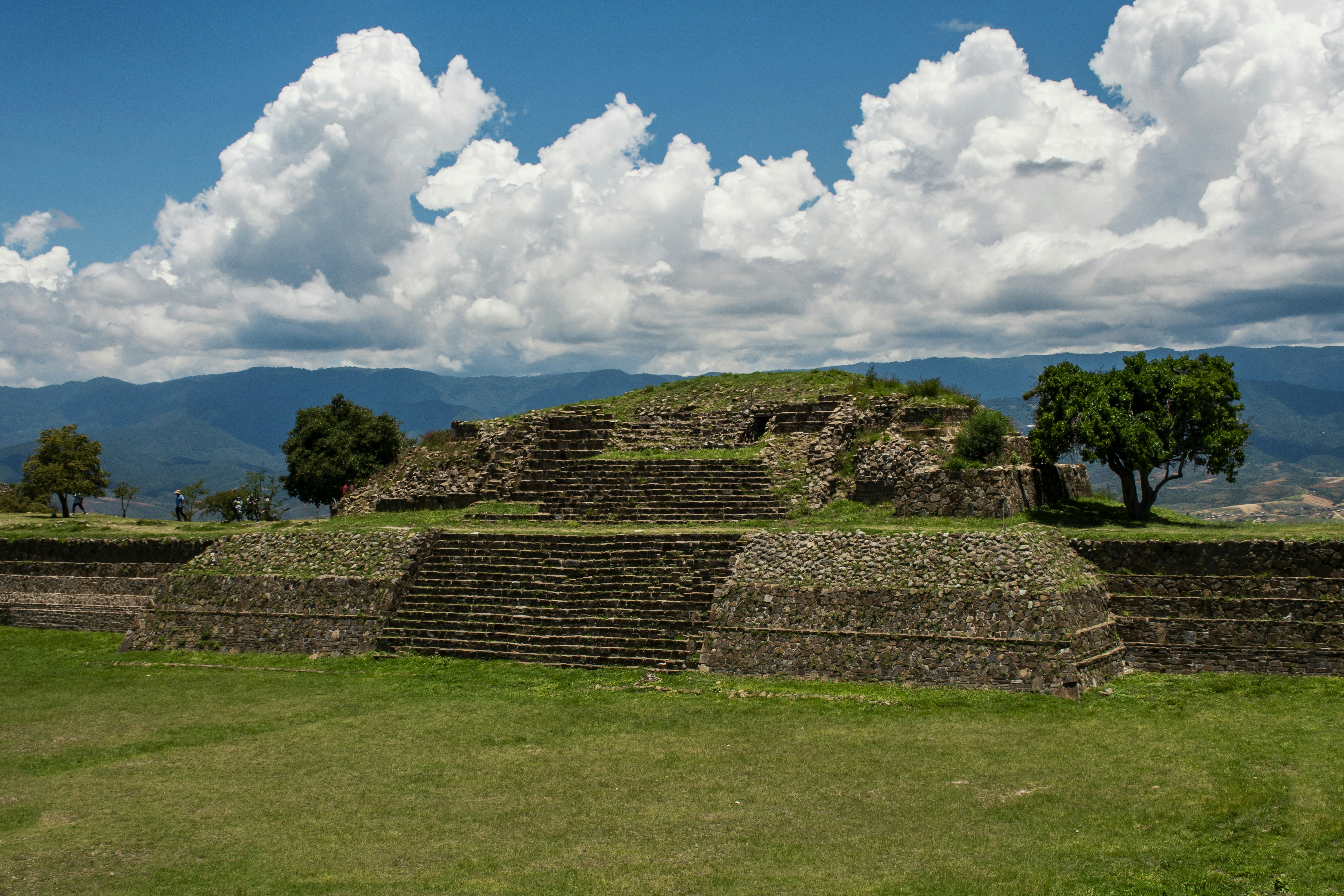 brown brick wall on green grass field under blue sky and white clouds during daytime, 