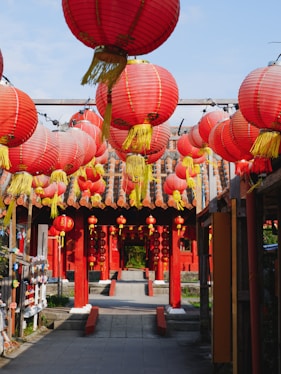 red paper lanterns on street during daytime