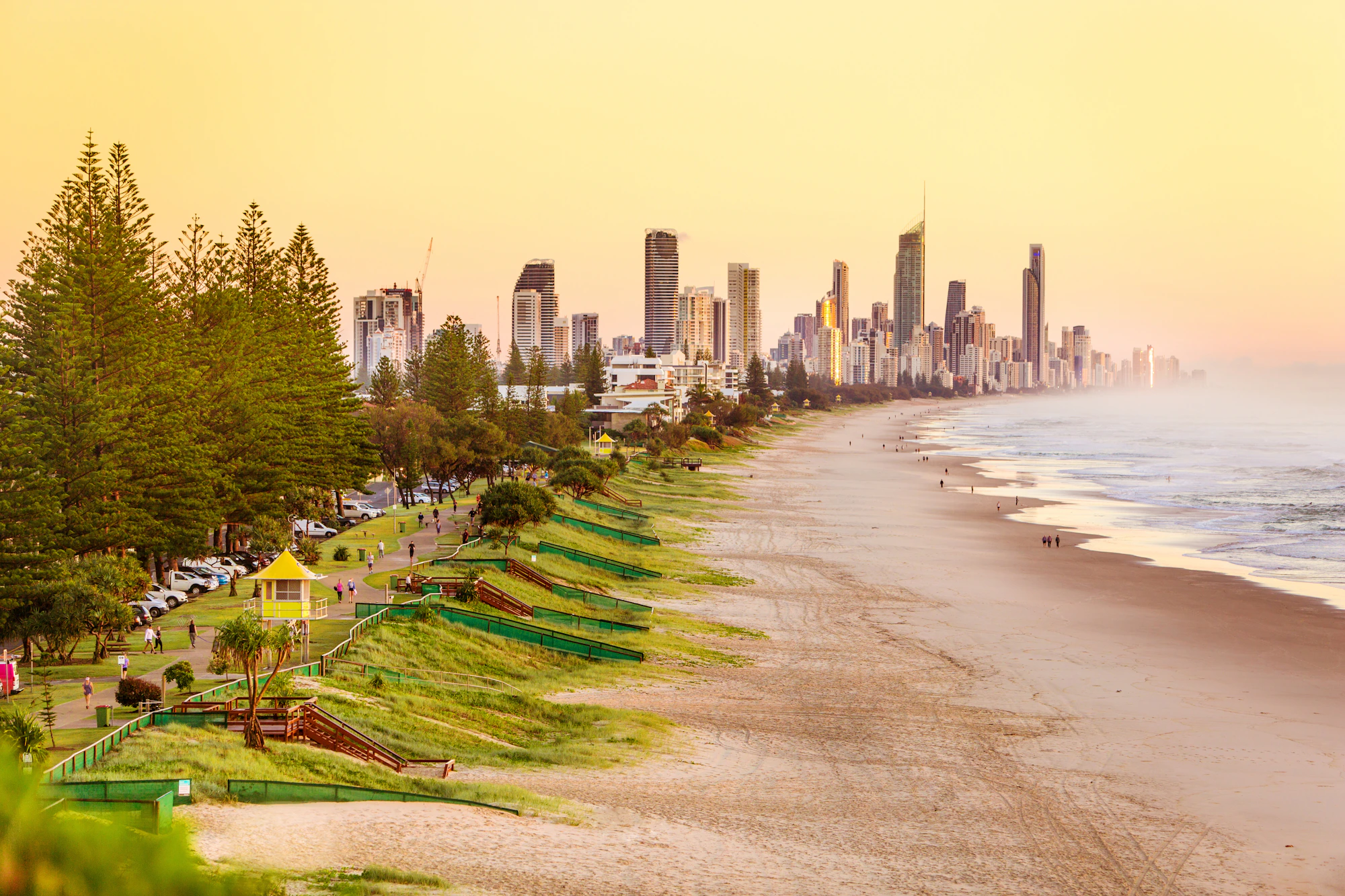 Gold Coast beaches and skyline at golden hour