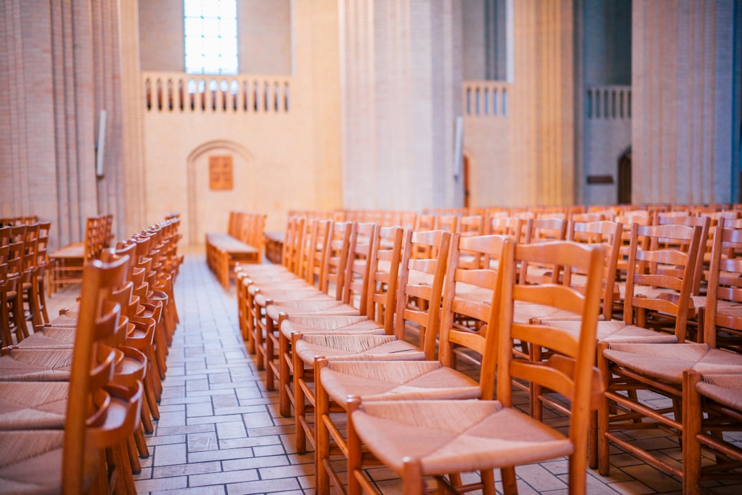 blue and brown wooden chairs