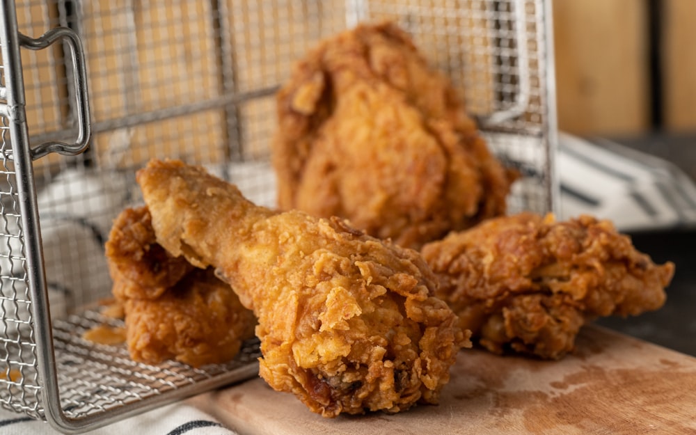 fried chicken on stainless steel tray