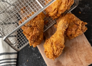 fried chicken on stainless steel tray