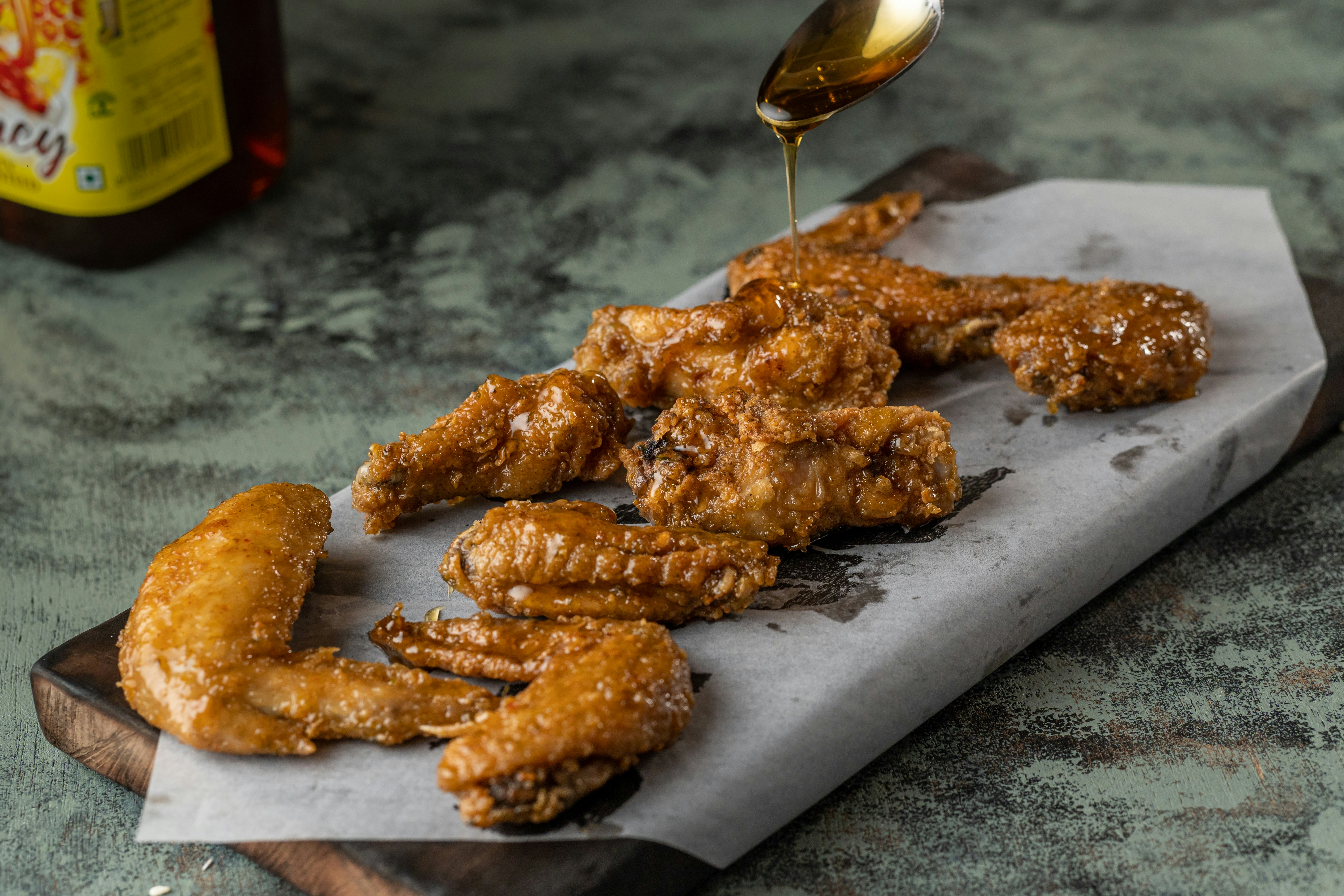fried chicken on gray tray