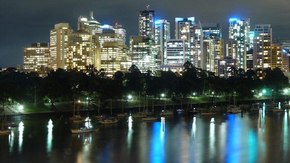 city skyline during night time