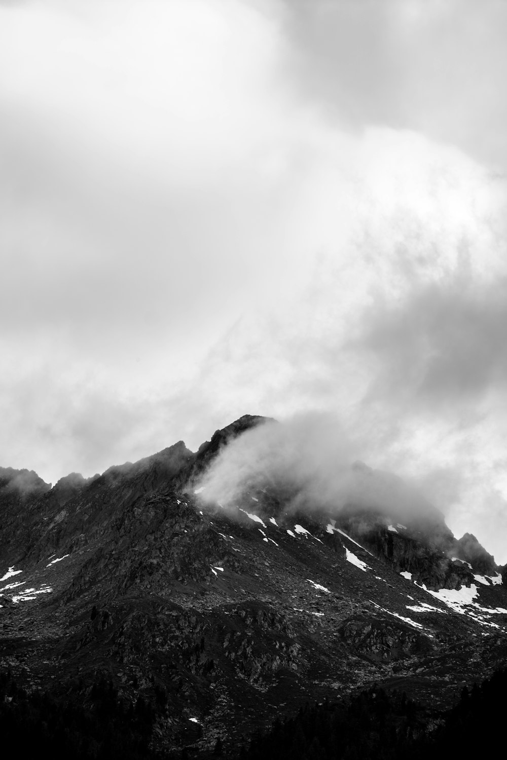 grayscale photo of mountain range