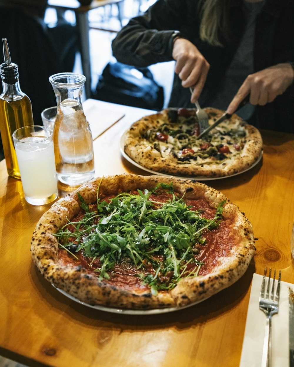 pizza on brown wooden table