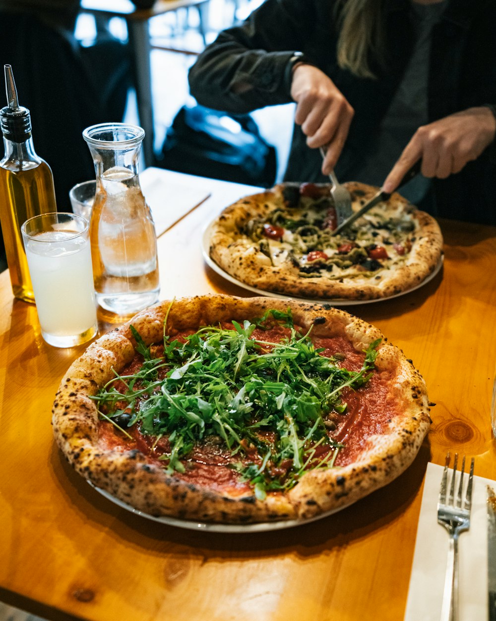 pizza on brown wooden table