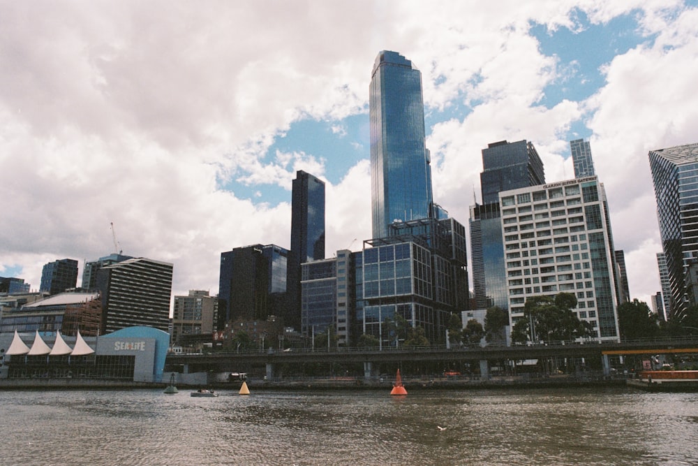 white and blue high rise buildings near body of water during daytime