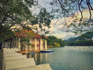 white and brown concrete building near body of water during daytime