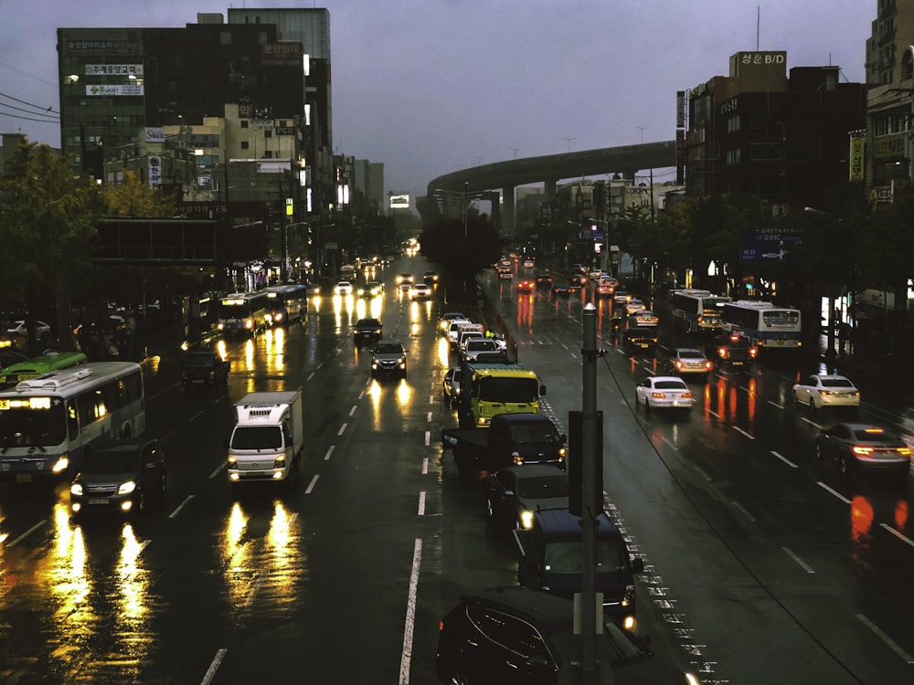 cars on road during night time